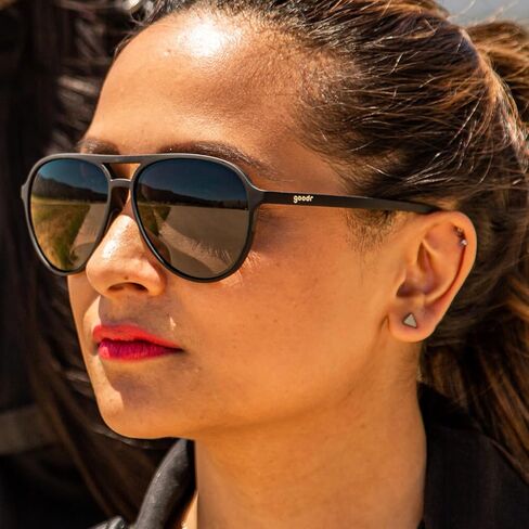 goodr Operation: Blackout Polarized Aviator Sunglasses for Men & Women, Large Sized (Mach G), Black Solid Frame with Black Non-Reflective Glare Reducing Lenses, UV400 Protection, No Slip, No Bounce in Kuwait