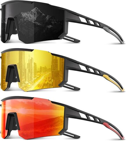 3 Pack Polarized Sports Sunglasses Men Women, Running Mens Sunglasses UV Protection for Baseball Cycling Fishing in Kuwait