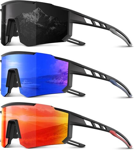 3 Pack Polarized Sports Sunglasses Men Women, Running Mens Sunglasses UV Protection for Baseball Cycling Fishing in Saudi Arabia