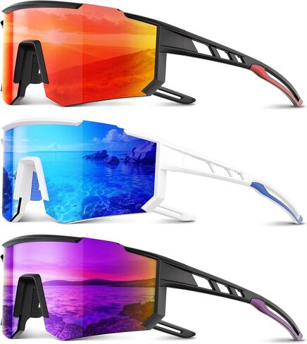 3 Pack Polarized Sports Sunglasses Men Women, Running Mens Sunglasses UV Protection for Baseball Cycling Fishing in Kuwait