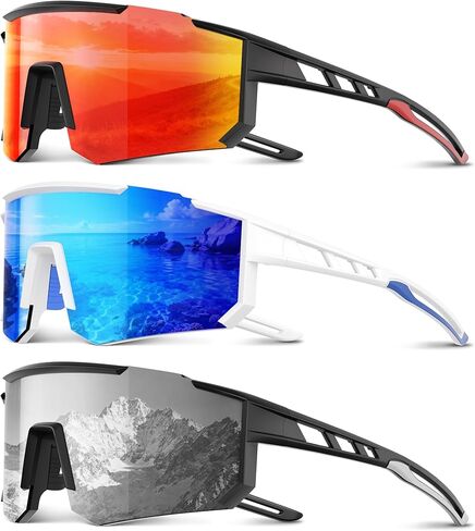 3 Pack Polarized Sports Sunglasses Men Women, Running Mens Sunglasses UV Protection for Baseball Cycling Fishing in Saudi Arabia