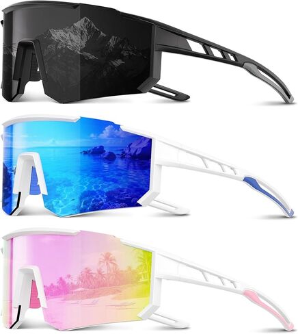 3 Pack Polarized Sports Sunglasses Men Women, Running Mens Sunglasses UV Protection for Baseball Cycling Fishing in Saudi Arabia