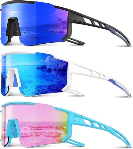 3 Pack Polarized Sports Sunglasses Men Women, Running Mens Sunglasses UV Protection for Baseball Cycling Fishing in Saudi Arabia