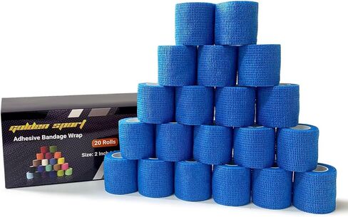 20 Pack Self Adhesive Bandage, Blue Athletic Tape, 2" x 5 Yards Elastic Cohesive Bandage Wrap, Breathable Self Adherent Wraps for Thumb, Finger, Sports, Wrist, Ankle and Swelling in Saudi Arabia