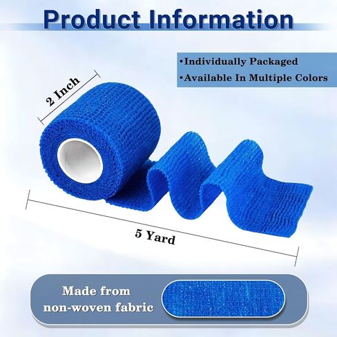 20 Pack Self Adhesive Bandage, Blue Athletic Tape, 2" x 5 Yards Elastic Cohesive Bandage Wrap, Breathable Self Adherent Wraps for Thumb, Finger, Sports, Wrist, Ankle and Swelling in Saudi Arabia