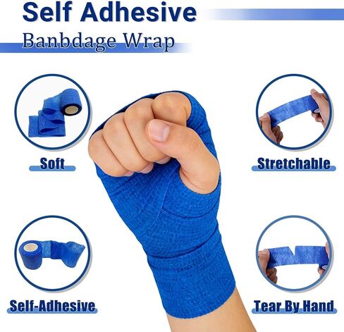 20 Pack Self Adhesive Bandage, Blue Athletic Tape, 2" x 5 Yards Elastic Cohesive Bandage Wrap, Breathable Self Adherent Wraps for Thumb, Finger, Sports, Wrist, Ankle and Swelling in Saudi Arabia