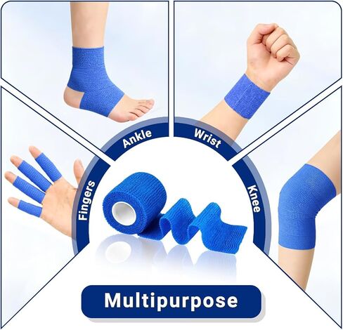 20 Pack Self Adhesive Bandage, Blue Athletic Tape, 2" x 5 Yards Elastic Cohesive Bandage Wrap, Breathable Self Adherent Wraps for Thumb, Finger, Sports, Wrist, Ankle and Swelling in Saudi Arabia