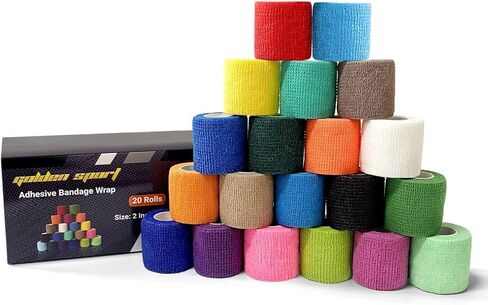 20 Pack Self Adhesive Bandage, Blue Athletic Tape, 2" x 5 Yards Elastic Cohesive Bandage Wrap, Breathable Self Adherent Wraps for Thumb, Finger, Sports, Wrist, Ankle and Swelling in Saudi Arabia