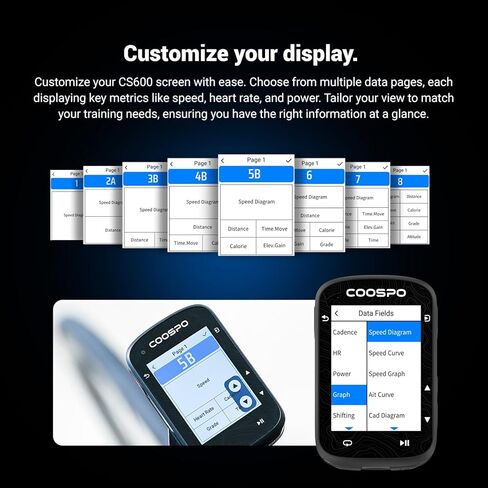 COOSPO Color Touchscreen GPS Bike Computer CS600, Wireless IPX7 Waterproof Cycling GPS Speedometer with Bluetooth/ANT+, Backlight Route Navigation, Support Bike Radar & 36H Battery Life in Kuwait