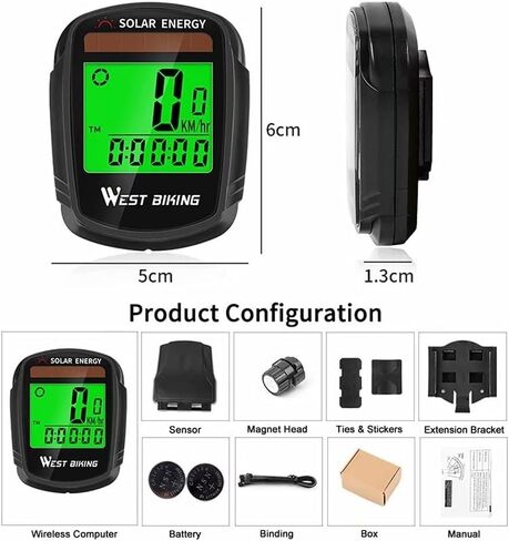 Bicycle Odometer, Multifunctional Solar Powered Bicycle Speedometer, Wireless Waterproof Bicycle Computer Mileage Pedometer in Saudi Arabia