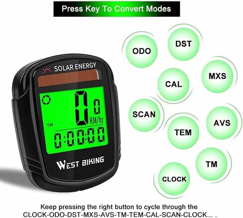 Bicycle Odometer, Multifunctional Solar Powered Bicycle Speedometer, Wireless Waterproof Bicycle Computer Mileage Pedometer in Saudi Arabia