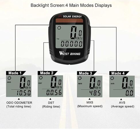 Bicycle Odometer, Multifunctional Solar Powered Bicycle Speedometer, Wireless Waterproof Bicycle Computer Mileage Pedometer in Saudi Arabia