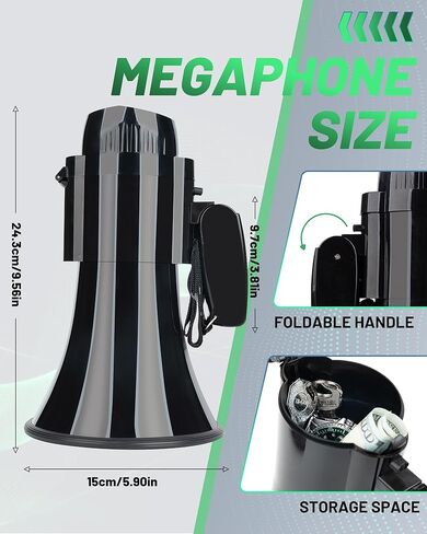 مكبر صوت مكبر صوت بولهورن أسود قابل لإعادة الشحن بقدرة 30 وات، صفارة إنذار وتسجيل 240 ثانية، مكبر صوت محمول مع حزام وشحن من النوع C (أسود) in Kuwait