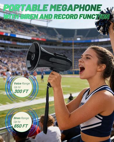 مكبر صوت مكبر صوت بولهورن أسود قابل لإعادة الشحن بقدرة 30 وات، صفارة إنذار وتسجيل 240 ثانية، مكبر صوت محمول مع حزام وشحن من النوع C (أسود) in Kuwait