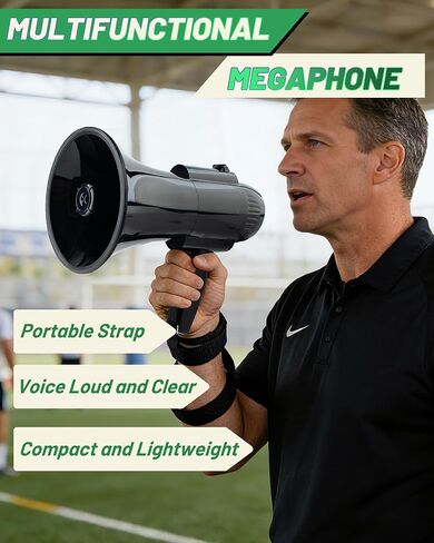 مكبر صوت مكبر صوت بولهورن أسود قابل لإعادة الشحن بقدرة 30 وات، صفارة إنذار وتسجيل 240 ثانية، مكبر صوت محمول مع حزام وشحن من النوع C (أسود) in Kuwait