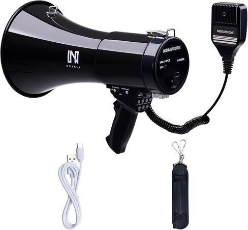 مكبر صوت مكبر صوت بولهورن قابل لإعادة الشحن بقدرة 50 واط مع صفارة إنذار وتسجيل 260 ثانية، يدعم BT، TF، مدخل AUX وشاشة عرض الطاقة، يأتي مع حزام وكابل من النوع C، للشرطة والإنقاذ (أسود) in Kuwait