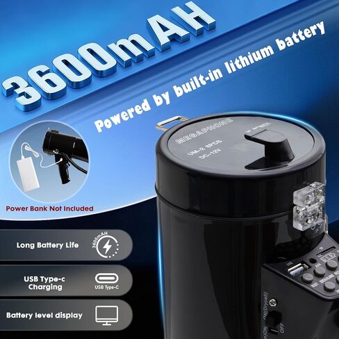 مكبر صوت مكبر صوت بولهورن قابل لإعادة الشحن بقدرة 50 واط مع صفارة إنذار وتسجيل 260 ثانية، يدعم BT، TF، مدخل AUX وشاشة عرض الطاقة، يأتي مع حزام وكابل من النوع C، للشرطة والإنقاذ (أسود) in Kuwait