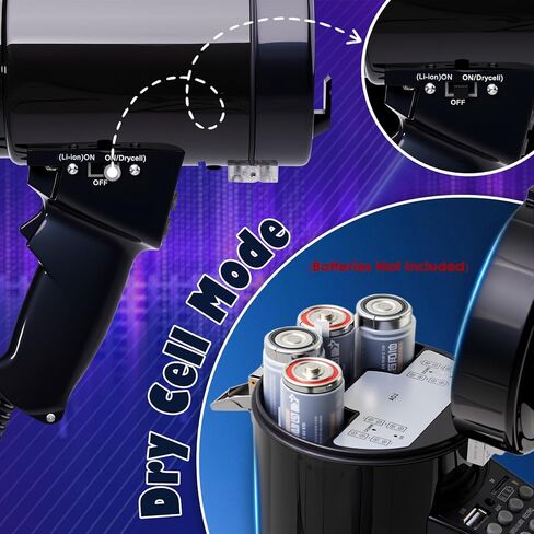 مكبر صوت مكبر صوت بولهورن قابل لإعادة الشحن بقدرة 50 واط مع صفارة إنذار وتسجيل 260 ثانية، يدعم BT، TF، مدخل AUX وشاشة عرض الطاقة، يأتي مع حزام وكابل من النوع C، للشرطة والإنقاذ (أسود) in Kuwait