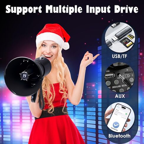 مكبر صوت مكبر صوت بولهورن قابل لإعادة الشحن بقدرة 50 واط مع صفارة إنذار وتسجيل 260 ثانية، يدعم BT، TF، مدخل AUX وشاشة عرض الطاقة، يأتي مع حزام وكابل من النوع C، للشرطة والإنقاذ (أسود) in Kuwait