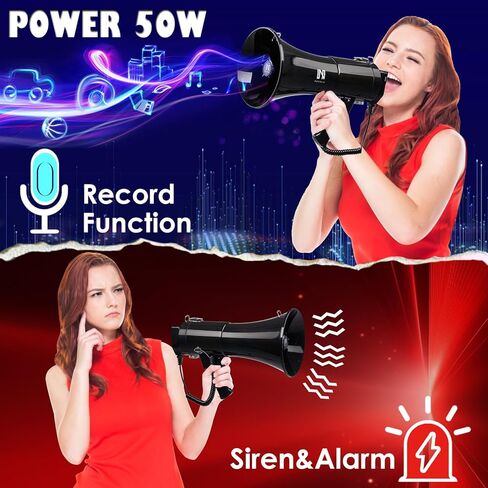 مكبر صوت مكبر صوت بولهورن قابل لإعادة الشحن بقدرة 50 واط مع صفارة إنذار وتسجيل 260 ثانية، يدعم BT، TF، مدخل AUX وشاشة عرض الطاقة، يأتي مع حزام وكابل من النوع C، للشرطة والإنقاذ (أسود) in Kuwait