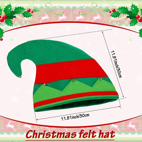 6 Packs Christmas Elf Hat Felt Elf Costume Hat Christmas Hats for Jingle Bell Funny Hats Elf Hat for Men Women Christmas Party Costume Santa Hat Christmas Holiday Party Accessories in Kuwait