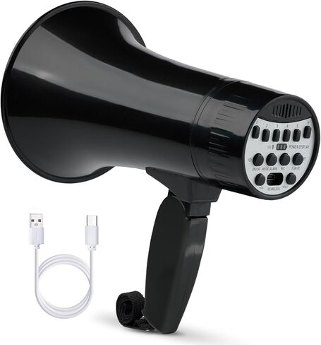 مكبر صوت مكبر صوت بولهورن بقدرة 20 وات، مكبر صوت بصوت عالٍ مع مغير صوت، صفارة إنذار وتسجيل مدمجة في هاتف ميجا، يدعم مدخل BT، لألعاب الحفلات والخارجية (أسود) in Kuwait