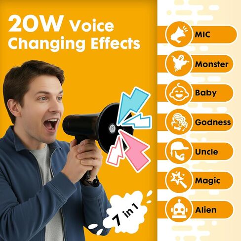 مكبر صوت مكبر صوت بولهورن بقدرة 20 وات، مكبر صوت بصوت عالٍ مع مغير صوت، صفارة إنذار وتسجيل مدمجة في هاتف ميجا، يدعم مدخل BT، لألعاب الحفلات والخارجية (أسود) in Kuwait