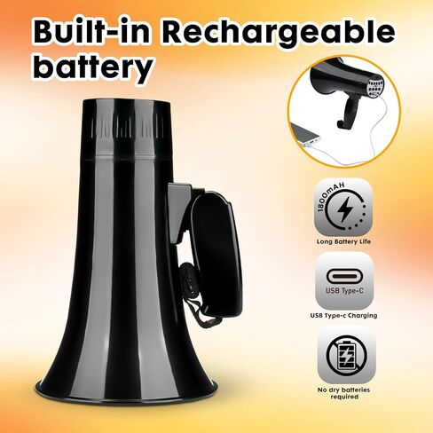 مكبر صوت مكبر صوت بولهورن بقدرة 20 وات، مكبر صوت بصوت عالٍ مع مغير صوت، صفارة إنذار وتسجيل مدمجة في هاتف ميجا، يدعم مدخل BT، لألعاب الحفلات والخارجية (أسود) in Kuwait