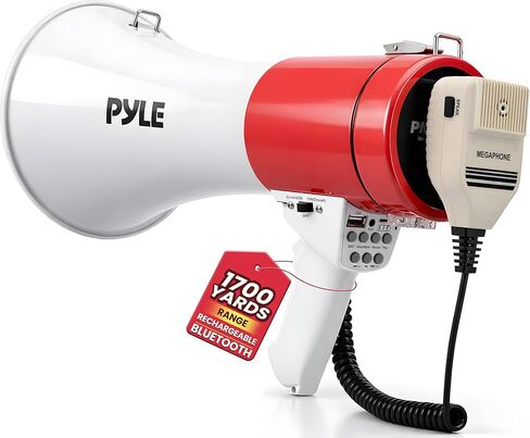 Pyle 50W Megaphone Bullhorn Speaker – Portable Bluetooth, Alarm Siren, Adjustable Volume up to 1700 Yards, Aux Input, USB/TF Playback, for Indoor/Outdoor Activities, Sports, and Emergency Drills in Kuwait