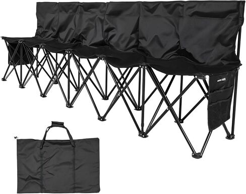 VEVOR Portable Folding Bench, 6 Seat Soccer Bench with Multiple Storage Pockets & Carrying Bag, Lightweight Sideline Seating with Back Rest for Football, Baseball, Camping, Outdoor Events, Black in Saudi Arabia