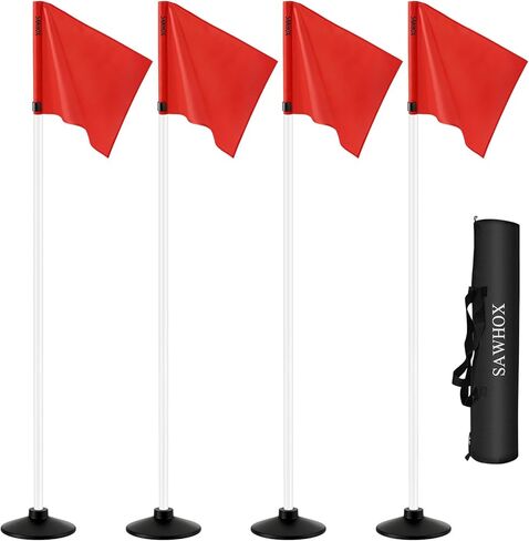 أعلام زوايا كرة القدم مع قاعدة مطاطية بوزن 2.7 رطل، 4 أعلام زوايا لملعب كرة القدم مع ارتفاع قابل للتعديل للعشب والعشب والخرسانة والملعب الداخلي، تتضمن حقيبة حمل in Kuwait