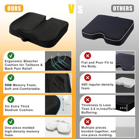 Stadium Seat Cushion, Extra Thick 50D High-Density Bleacher Cushion with Carry Handle, Non-Slip Water-Resistant Stadium Cushions for Bleachers & Outdoor Events(2-Pack) in Kuwait