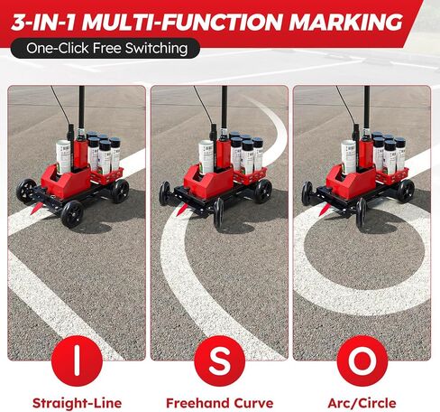 Zozen Parking Lot Striping Machine, 3-IN-1 Straight &Freehand Curve &Circle Striping Line Marking Machine, 2-5" Adjustable Width, Windproof Design, Work with Professional Inverted Striping Spray Paint in Kuwait