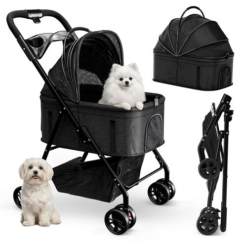 Pet Stroller 3 in 1 Foldable Dog Stroller, Cat Strollers, Foldable pet Strollers & Cat Carrier, Pet Carrier, Lightweight with Cup Holder, Waterproof Max Load 66 lbs, Breathable Mesh Canopy in Saudi Arabia