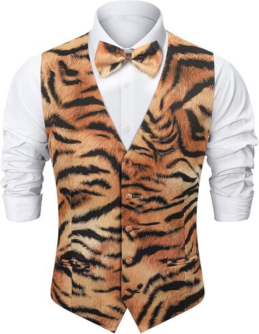 2-Piece Party Suit Vest for Men, Animal Print Waistcoat Vest & Bow Tie in Kuwait