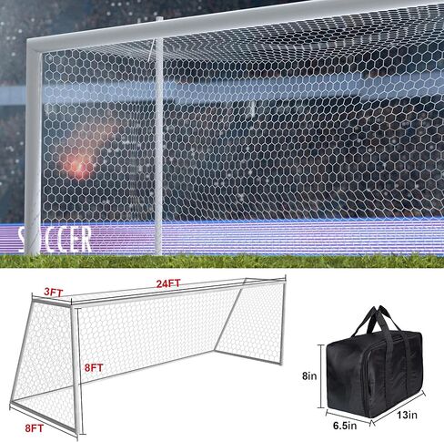 24x8FT Soccer Goal Net,Professional White Heavy Duty Replacement Outdoor,Full Size Weather Resistance for Training and Match Play(Net Only) in Kuwait
