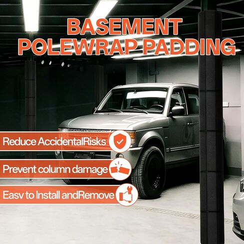 غطاء عمود الطابق السفلي، بطانة عمود المرآب - غلاف قماش مضاد للانزلاق مع خطاف قوي وحلقة لملاءمة محكمة - واقي عمود مستدير حشوة إسفنجية 10 مم - 12 × 24 بوصة (4 عبوات، تغطية 4 أقدام) in Kuwait