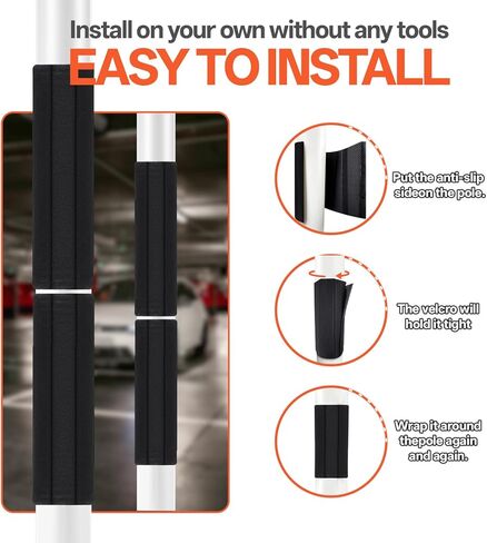 غطاء عمود الطابق السفلي، بطانة عمود المرآب - غلاف قماش مضاد للانزلاق مع خطاف قوي وحلقة لملاءمة محكمة - واقي عمود مستدير حشوة إسفنجية 10 مم - 12 × 24 بوصة (4 عبوات، تغطية 4 أقدام) in Kuwait