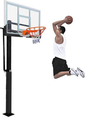 طوق كرة سلة قابل للتعديل على الأرض مقاس 55 بوصة مع لوح خلفي من الزجاج المقسى، ارتفاع 8-10 أقدام، قاعدة مزدوجة الخيار آمنة للعائلة، نظام خارجي مقاوم للصدأ للفناء الخلفي والممر والملعب in Kuwait