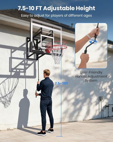 IGL Wall Mount Basketball Hoop, 52 Inch Wall Mounted Basketball Hoop Outdoor, 7.5-10 FT Adjustable Basketball Goal, Basketball Goal System with 18 Inch Pro Breakaway Rim, Reinforced Steel Bracket in Kuwait