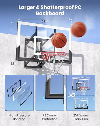 IGL Wall Mount Basketball Hoop, 52 Inch Wall Mounted Basketball Hoop Outdoor, 7.5-10 FT Adjustable Basketball Goal, Basketball Goal System with 18 Inch Pro Breakaway Rim, Reinforced Steel Bracket in Kuwait