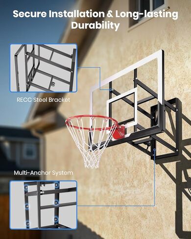 IGL Wall Mount Basketball Hoop, 52 Inch Wall Mounted Basketball Hoop Outdoor, 7.5-10 FT Adjustable Basketball Goal, Basketball Goal System with 18 Inch Pro Breakaway Rim, Reinforced Steel Bracket in Kuwait
