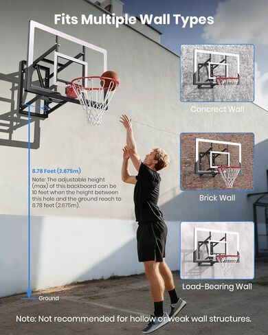 IGL Wall Mount Basketball Hoop, 52 Inch Wall Mounted Basketball Hoop Outdoor, 7.5-10 FT Adjustable Basketball Goal, Basketball Goal System with 18 Inch Pro Breakaway Rim, Reinforced Steel Bracket in Kuwait