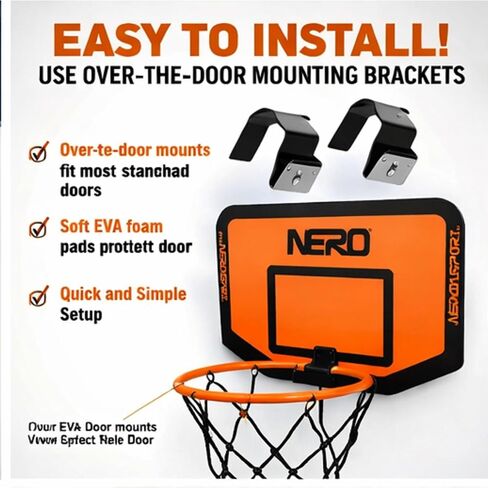 مجموعة كرة السلة الصغيرة ومجموعة الكرة الصامتة من NERO SPORT، مجموعة طوق كرة السلة المثبتة على الحائط في الأماكن المغلقة مع كرة إسفنجية هادئة، ولوحة خلفية صغيرة وأجهزة تثبيت للأطفال والمراهقين والنوم وغرفة النوم والمكتب in Kuwait
