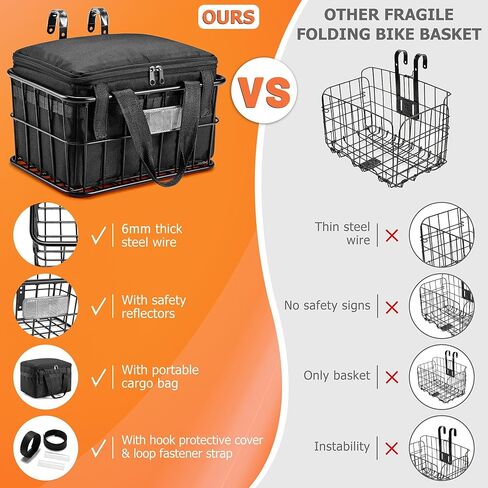 سلة أمامية للدراجة مع حقيبة بطانة قابلة للإزالة، سلة أمامية كبيرة للدراجات للرجال والنساء، سلة شحن معدنية شديدة التحمل للدراجات للبالغين، دراجة كهربائية، دراجة كهربائية، دراجة جبلية، دراجة المدينة، دراجة كروزر in Kuwait