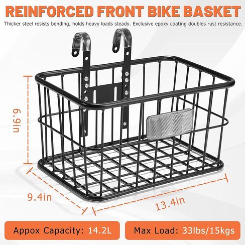 سلة أمامية للدراجة مع حقيبة بطانة قابلة للإزالة، سلة أمامية كبيرة للدراجات للرجال والنساء، سلة شحن معدنية شديدة التحمل للدراجات للبالغين، دراجة كهربائية، دراجة كهربائية، دراجة جبلية، دراجة المدينة، دراجة كروزر in Kuwait