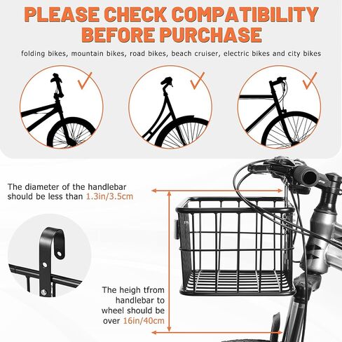 سلة أمامية للدراجة مع حقيبة بطانة قابلة للإزالة، سلة أمامية كبيرة للدراجات للرجال والنساء، سلة شحن معدنية شديدة التحمل للدراجات للبالغين، دراجة كهربائية، دراجة كهربائية، دراجة جبلية، دراجة المدينة، دراجة كروزر in Kuwait