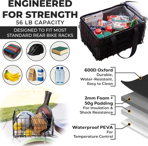 Bike Basket with Removable Insulated Cooler Bag, Foldable Weatherproof Steel Wire Rack in Saudi Arabia