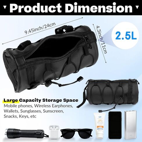 Bike Handlebar Bag, 2.5L Black Waterproof Bicycle Frame Front Bag, Multiple Bike Storage Roll Bag Bicycle Accessories with Shoulder Strap for Mountain Road Bikes in Kuwait