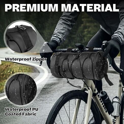 Bike Handlebar Bag, 2.5L Black Waterproof Bicycle Frame Front Bag, Multiple Bike Storage Roll Bag Bicycle Accessories with Shoulder Strap for Mountain Road Bikes in Kuwait